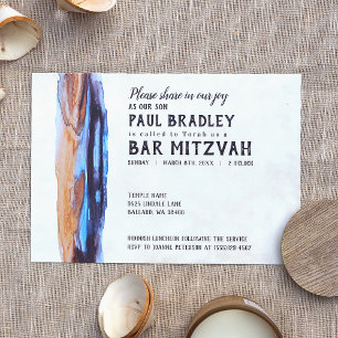 Vibrant Blue and Caramel Brown Bar Mitzvah Invitation