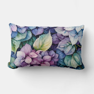 Vibrant Blue and Purple Hydrangea Cluster Lumbar Pillow