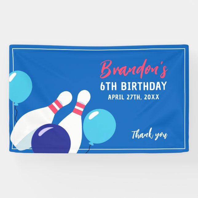 Vibrant Blue and Red Bowling 6th Birthday Banner (Horizontal)