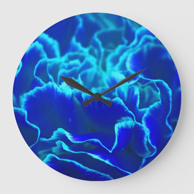Vibrant Blue and Teal Carnation Flower Large Clock (Front)