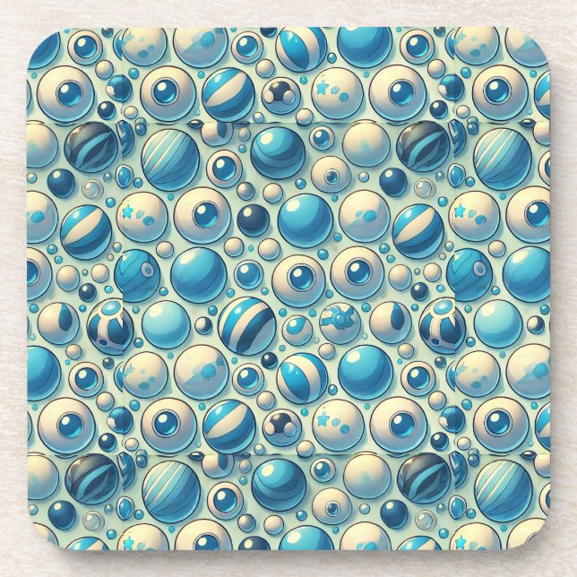 Vibrant Blue and White Decorative Spheres Coaster (Front)