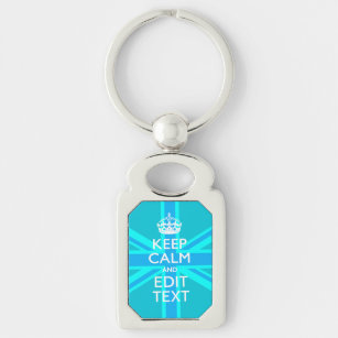 Vibrant Blue Aqua Keep Calm Your Text Union Jack Keychain