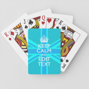 Vibrant Blue Aqua Keep Calm Your Text Union Jack Playing Cards
