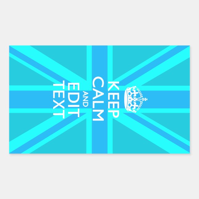 Vibrant Blue Aqua Keep Calm Your Text Union Jack Sticker (Front)