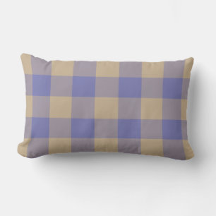 Vibrant Blue Beige Gingham Check Pattern Lumbar Pillow