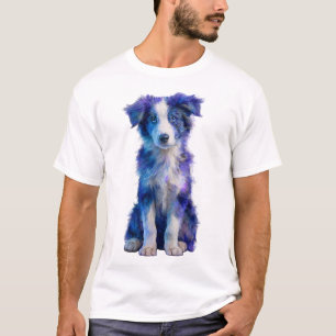 Vibrant Blue Border Collie Illustration Men T-Shirt