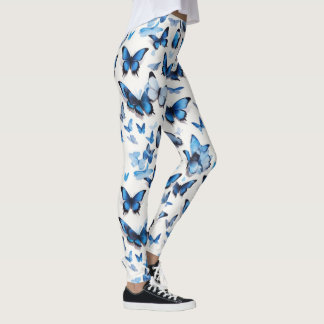 Vibrant blue butterflies leggings