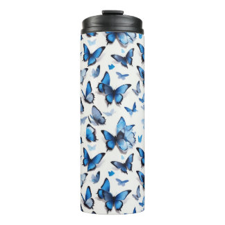 Vibrant blue butterflies thermal tumbler