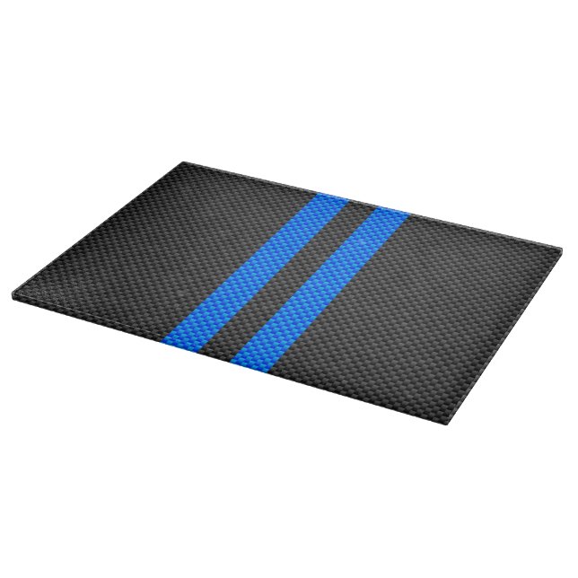 Vibrant Blue Carbon Fibre Style Racing Stripes Cutting Board (Corner)