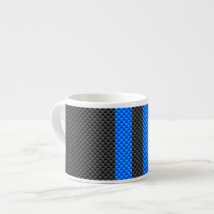 Vibrant Blue Carbon Fibre Style Racing Stripes Espresso Cup