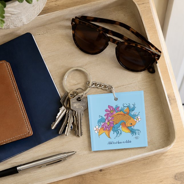 Vibrant Blue Cherry Blossoms Koi Fish Lotus     Keychain (Creator Uploaded)