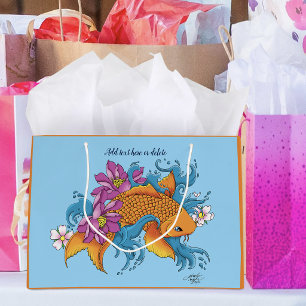 Vibrant Blue Cherry Blossoms Koi Fish Lotus Large Gift Bag