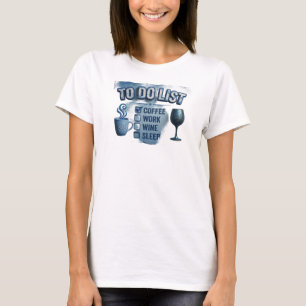 Vibrant Blue COFFEE THEN WINE Creative Print T-Shirt