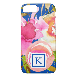 Vibrant Blue Floral and Confetti Monogram Case-Mate iPhone Case