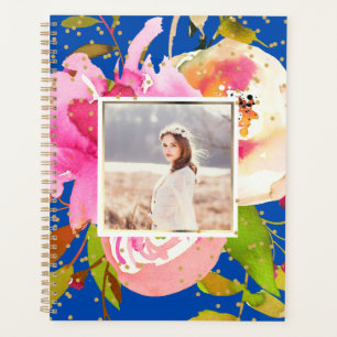 Vibrant Blue Floral and Confetti Photo Planner