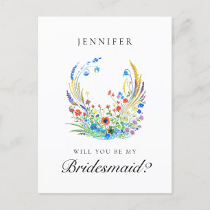 Vibrant Blue Floral Bridesmaid Proposal Postcard