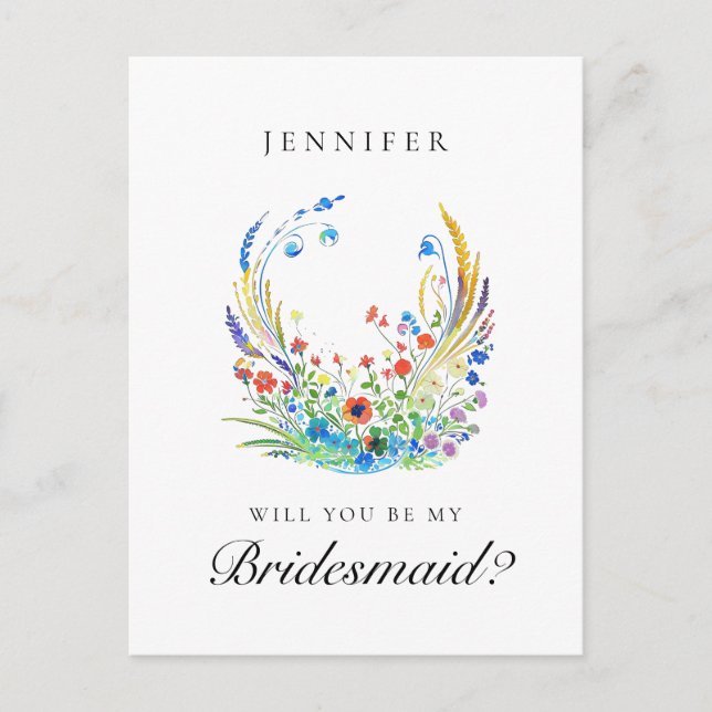Vibrant Blue Floral Bridesmaid Proposal Postcard (Front)