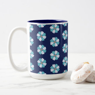 Vibrant Blue Floral Motif Two-Tone Coffee Mug