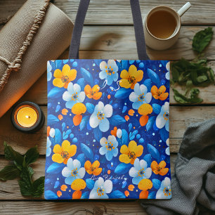 Vibrant Blue Floral Pattern – Colourful Botanical Tote Bag