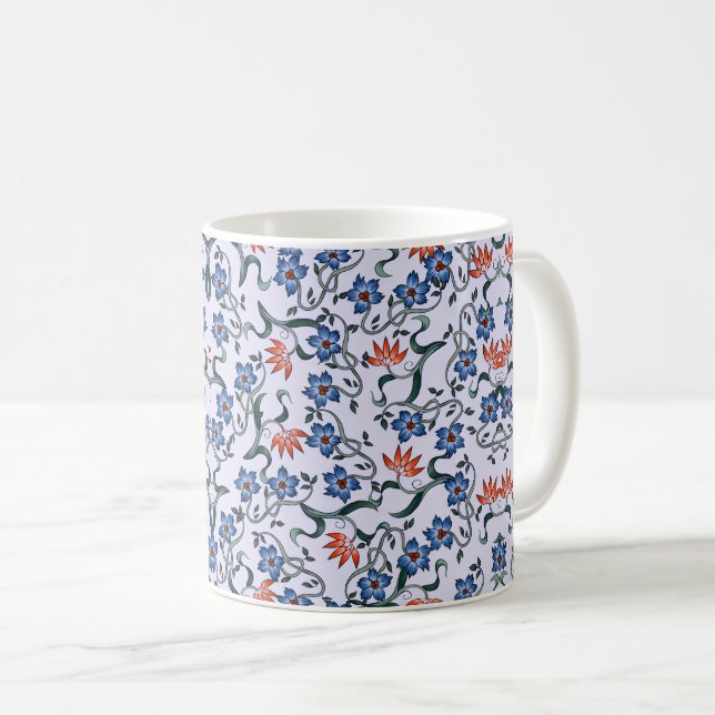  Vibrant Blue Floral Patterns with Green Vines Coffee Mug (Front Right)