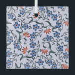 Vibrant Blue Floral Patterns with Green Vines Glass Ornament<br><div class="desc">Floral pattern with vibrant blue flowers and orange accents intertwined with green vines on a light background,  creating a lively and elegant design.</div>