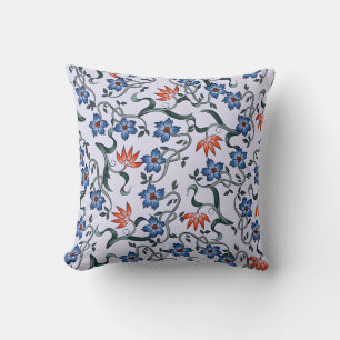  Vibrant Blue Floral Patterns with Green Vines Throw Pillow