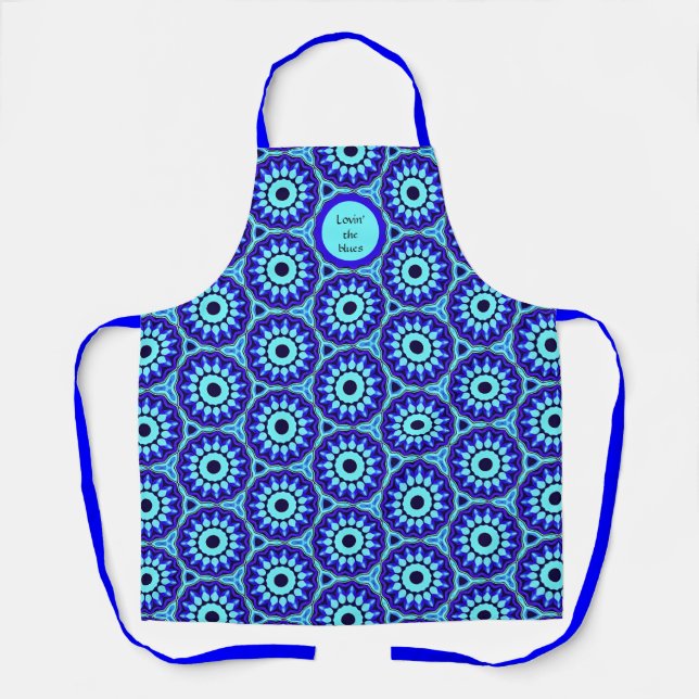 Vibrant Blue Geometric All-Over Print Pattern Apron (Front)