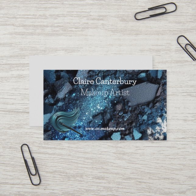 Vibrant Blue Glam Makeup Artist  Business Card (Front/Back In Situ)