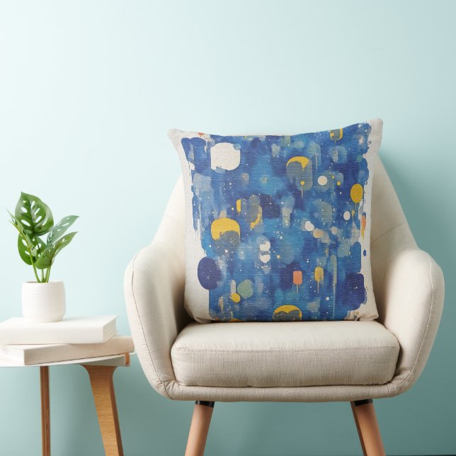 Vibrant Blue Gold Abstract Geometric Drip Throw Pillow (Chair)