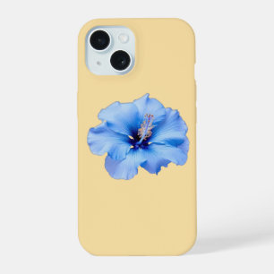 Vibrant Blue Hibiscus Tropical Flower on Yellow iPhone 15 Case