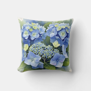 Vibrant Blue Hydrangea Watercolor  Decorative Throw Pillow