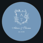 Vibrant Blue Monogram Crest Wedding Envelope Seal<br><div class="desc">Elegant vibrant blue script floral monogram crest wedding classic envelope seal sticker.</div>