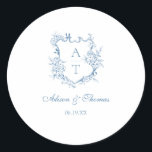 Vibrant Blue Monogram Crest Wedding Envelope Seal<br><div class="desc">Elegant vibrant blue script floral monogram crest wedding classic envelope seal sticker.</div>