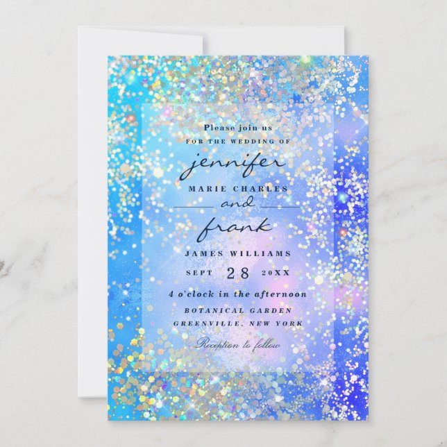 Vibrant Blue Ocean Holographic Glitter Sparkles Invitation (Front)