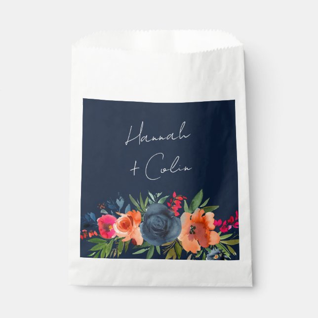 Vibrant Blue Orange Red Botanical Favour Bag (Front)