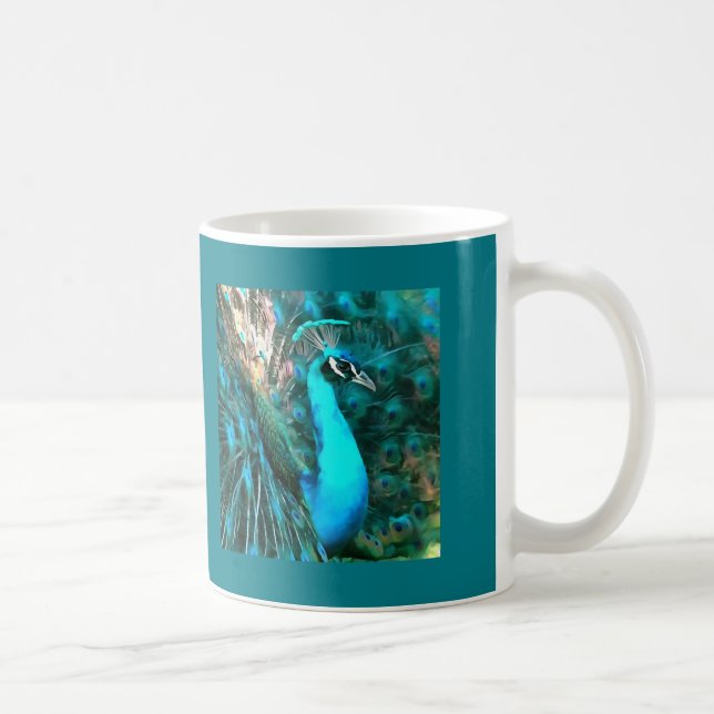 Vibrant Blue Peacock In With Fanned Tail Coffee Mug (Right)