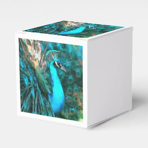 Vibrant Blue Peacock In With Fanned Tail Favor Box
