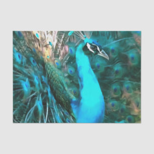 Vibrant Blue Peacock In With Fanned Tail Tissue Paper