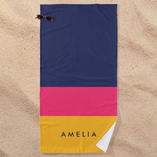 Vibrant Blue Pink Yellow Colour Block Beach Towel