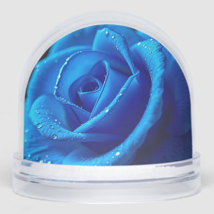 Vibrant Blue Rose with water drops Snowglobe