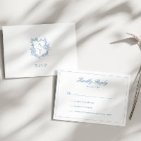 Vibrant Blue Script Crest Monogram RSVP Card