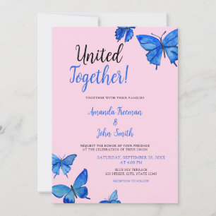 Vibrant Blue Watercolor Butterflies Wedding Invitation