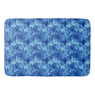 Vibrant Blue Watercolor Floral Towel Set Bath Mat