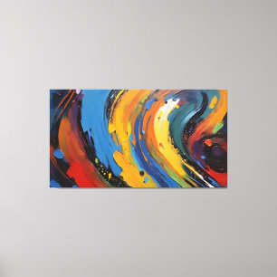 Vibrant Blue Yellow Abstract Oil Painting Swirls Canvas Print