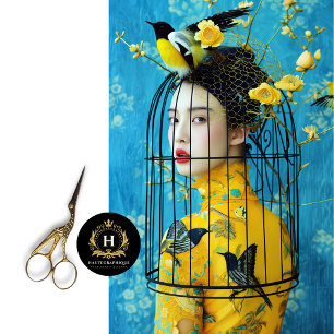 Vibrant Blue Yellow Floral Birdcage Hat Decoupage Tissue Paper