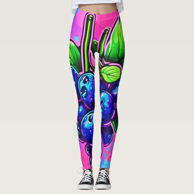 Vibrant Blueberry Artwork Leggings (Front)