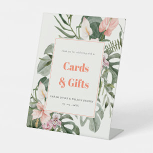 Vibrant Blush Boho Tropical Floral Wedding Custom Pedestal Sign