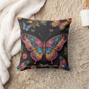 Vibrant Bohemian Butterfly Art Neon Oil-Painting Throw Pillow