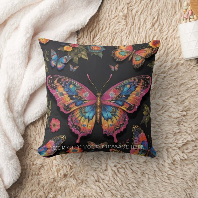 Vibrant Bohemian Butterfly Art Neon Oil-Painting Throw Pillow (Blanket)