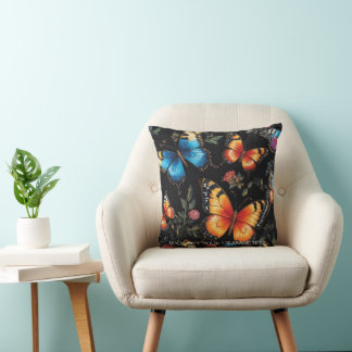 Vibrant Bohemian Butterfly Art Neon Oil-Painting Throw Pillow
